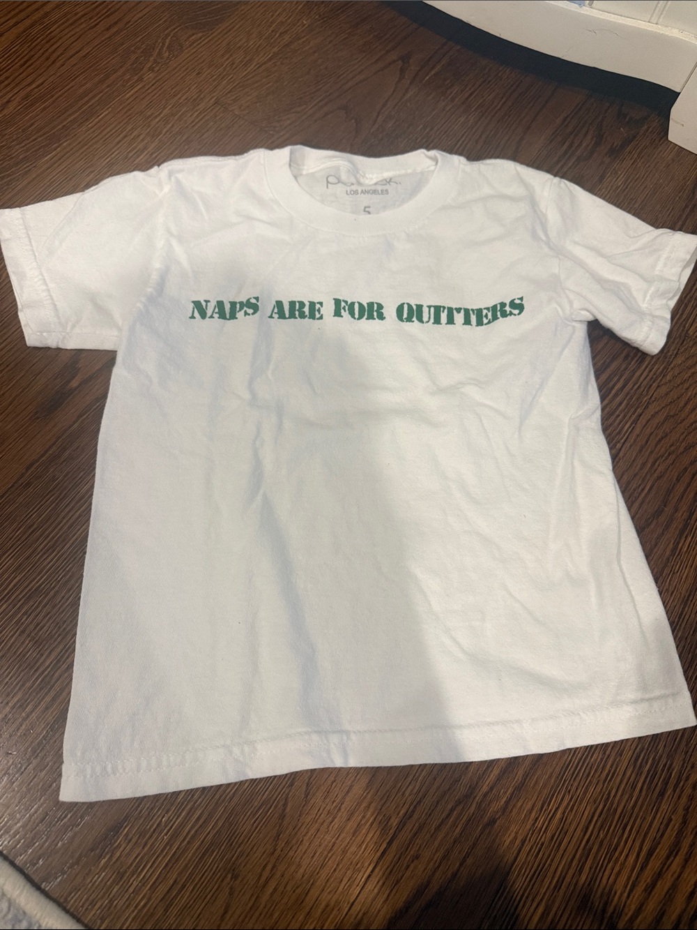 Kids White Graphic Tee with Green Slogan - NAPS ARE FOR QUITTERS